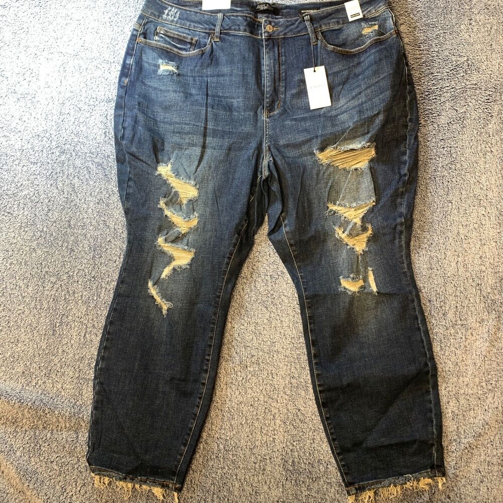 Judy Blue Jeans Womens 24W Dark Blue Stretch Boyfriend Fit Distressed